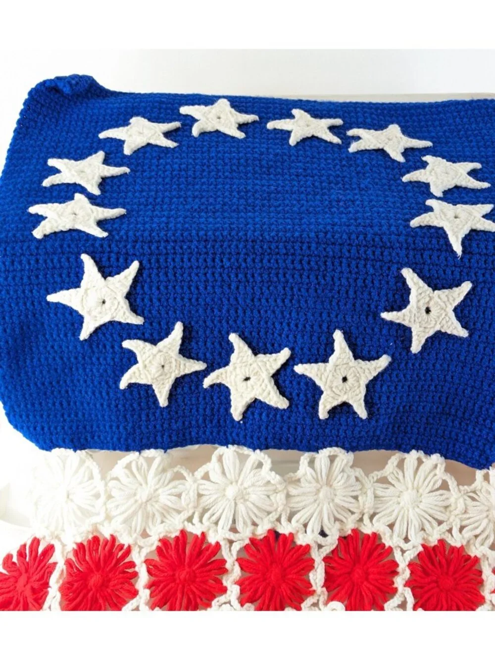 American Flag Afghan Vintage Patriotic Handmade Crochet 36 x 56 
